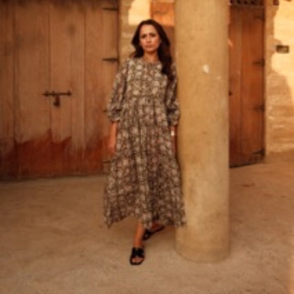 Olive Green Floral Organic Cotton Dress